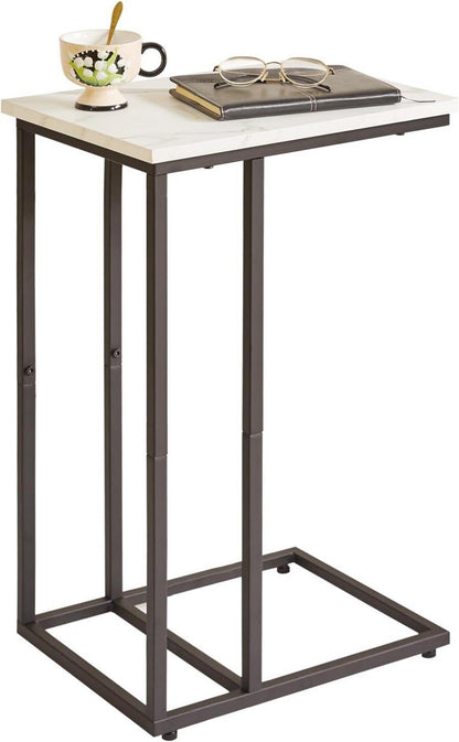 Moderner Beistelltisch in C-Form Weiß Marmor Holz Schwarz Metall