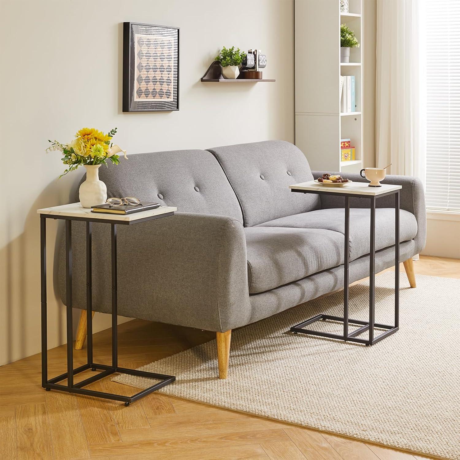 Beistelltisch C-Form Marmor Weiß Metall Gestell Wohnzimmer Schlafzimmer