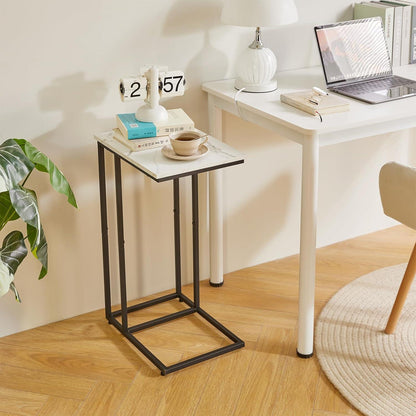 Beistelltisch C-Form, Marmormuster Holzbretter, Metallrahmen