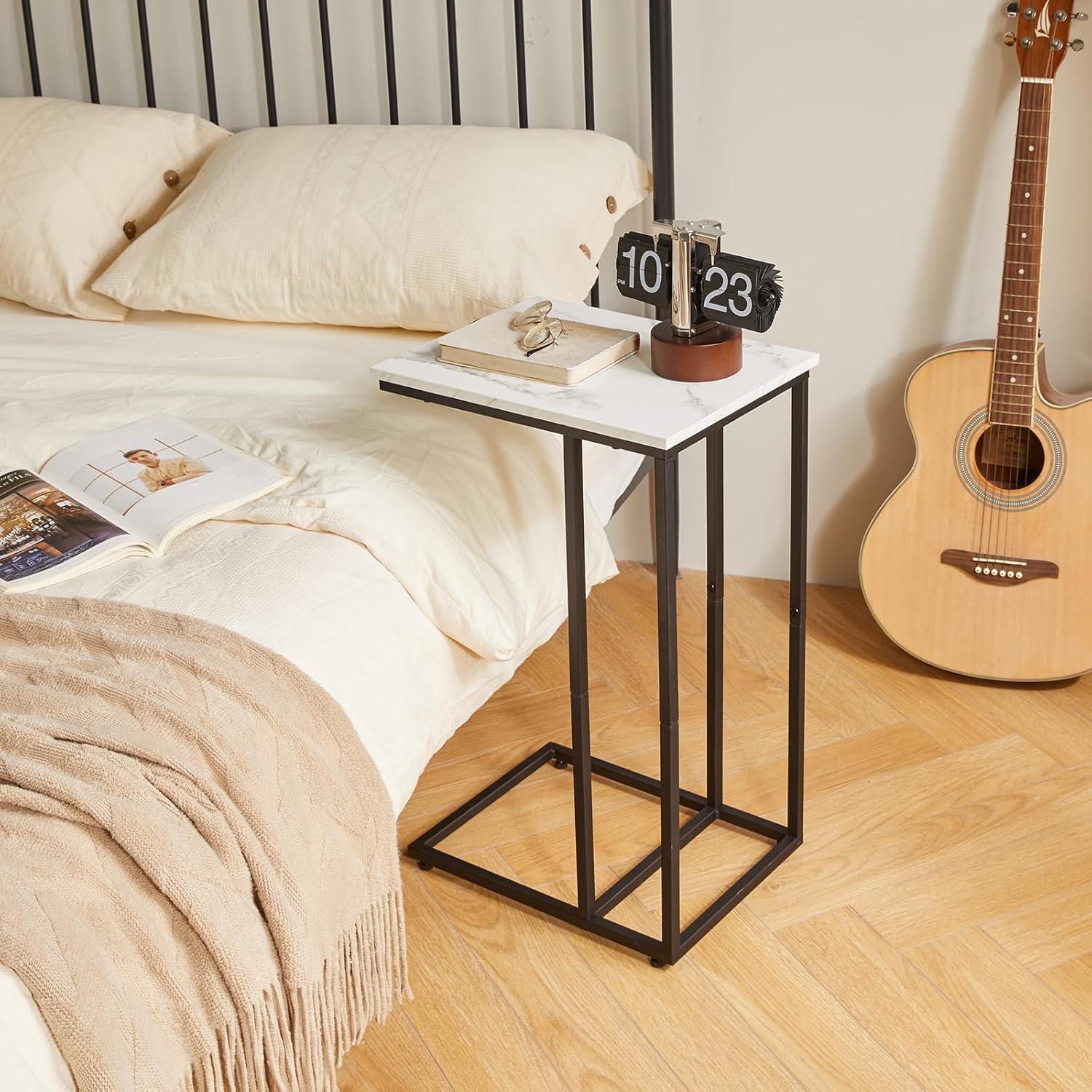Beistelltisch C-Form Marmor Weiß Metall Gestell Wohnzimmer Schlafzimmer