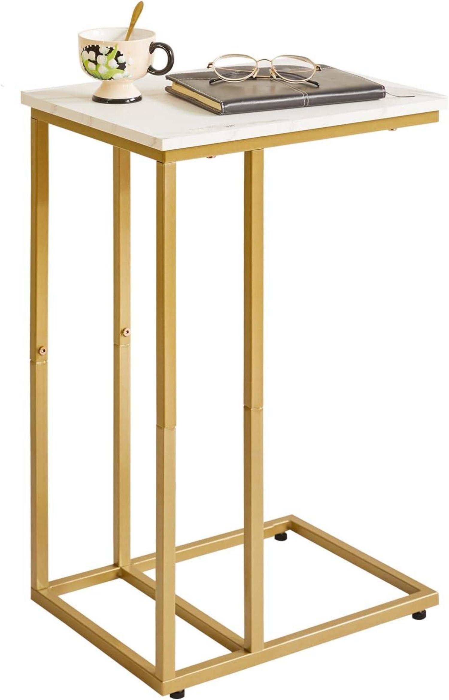 Modernes C-Form Beistelltisch Laptoptisch Marmoroptik Goldfarbener