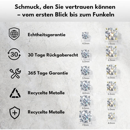 Moissanite Ohrringe 925 Silber Damen VVS1 Diamant 6,0 mm 1,6