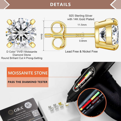 Moissanite Ohrringe 925 Silber Damen VVS1 Diamant 6,0 mm 1,6