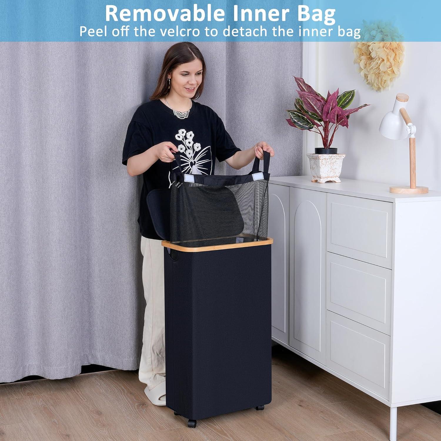 Moderne efluky 75L Wäschekorb mit Rollen und Deckel, Grau