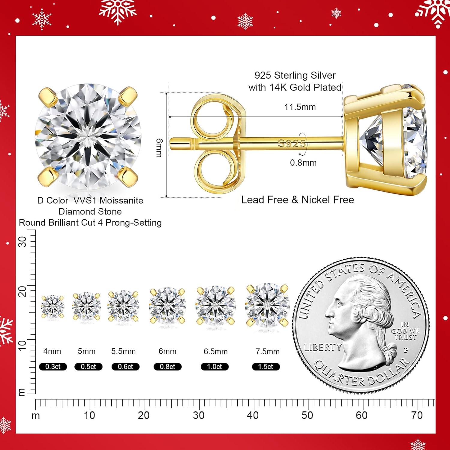 Moissanite Ohrringe Silber 925 Damen 1,2 ct VVS1 D 14K Gold
