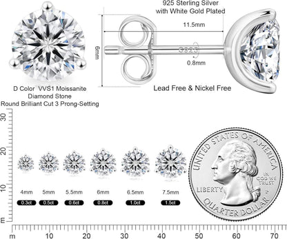 Moissanite Ohrringe Silber 925 Damen 2,0 Karat Diamant Ohrstecker VVS1 D Farbe 6,5 mm
