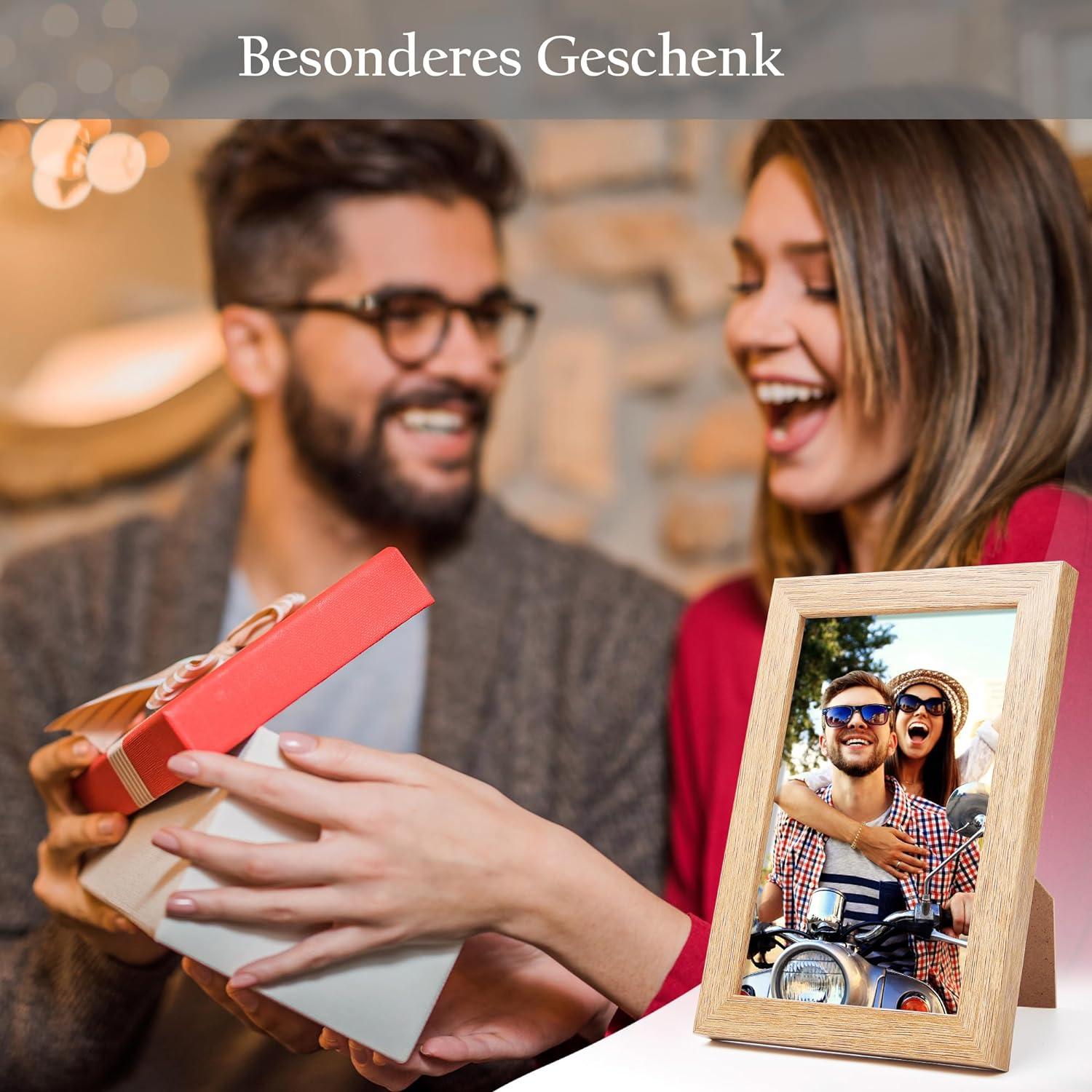 2er Set Kleine Bilderrahmen 10x15 cm MDF Eichenoptik Drehverschluss