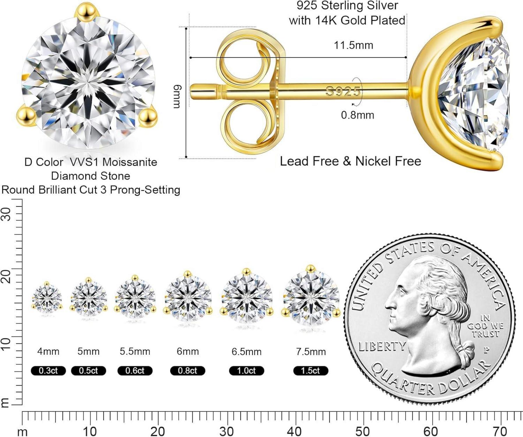 KRKC&CO Moissanit Diamant Ohrstecker 925 Silber Damen allergiefrei 0,6 Karat Gold 3-Krappen