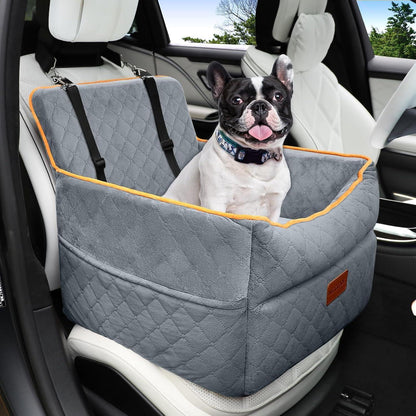 Hunde Autositz mit Leine & Taschen – Grau, Komfort & Sicherheit
