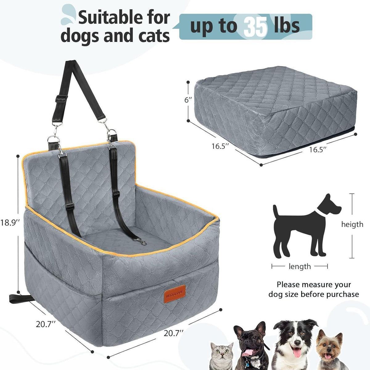 Hunde Autositz mit Leine & Taschen – Grau, Komfort & Sicherheit