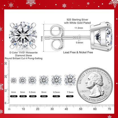 Moissanit Ohrringe 925 Silber Damen 6,0 mm 1,6 Karat VVS1 D Farbe