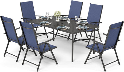 Gartenmöbel Set 7-Fach Verstellbar 6 Personen Aluminium Blau