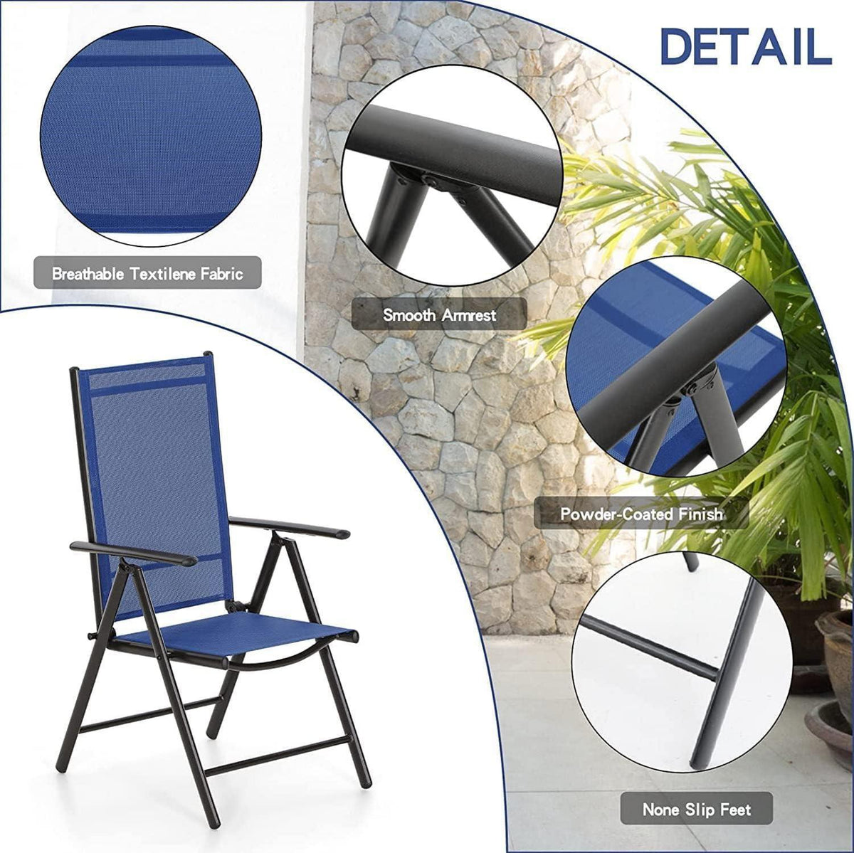 Gartenmöbel Set 7-Fach Verstellbar 6 Personen Aluminium Blau
