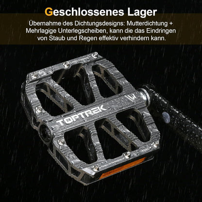 Fahrradpedale mit StVZO Reflektoren, CNC Aluminium, 3 Lager, Silber