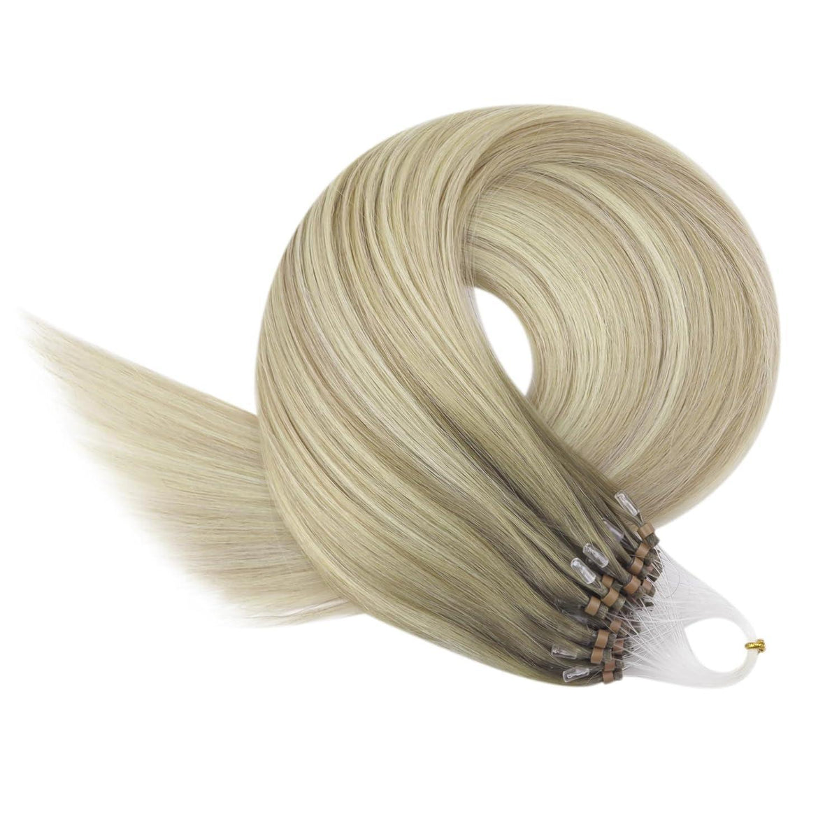 Echthaar Microring Extensions Ombre Aschblond 50cm