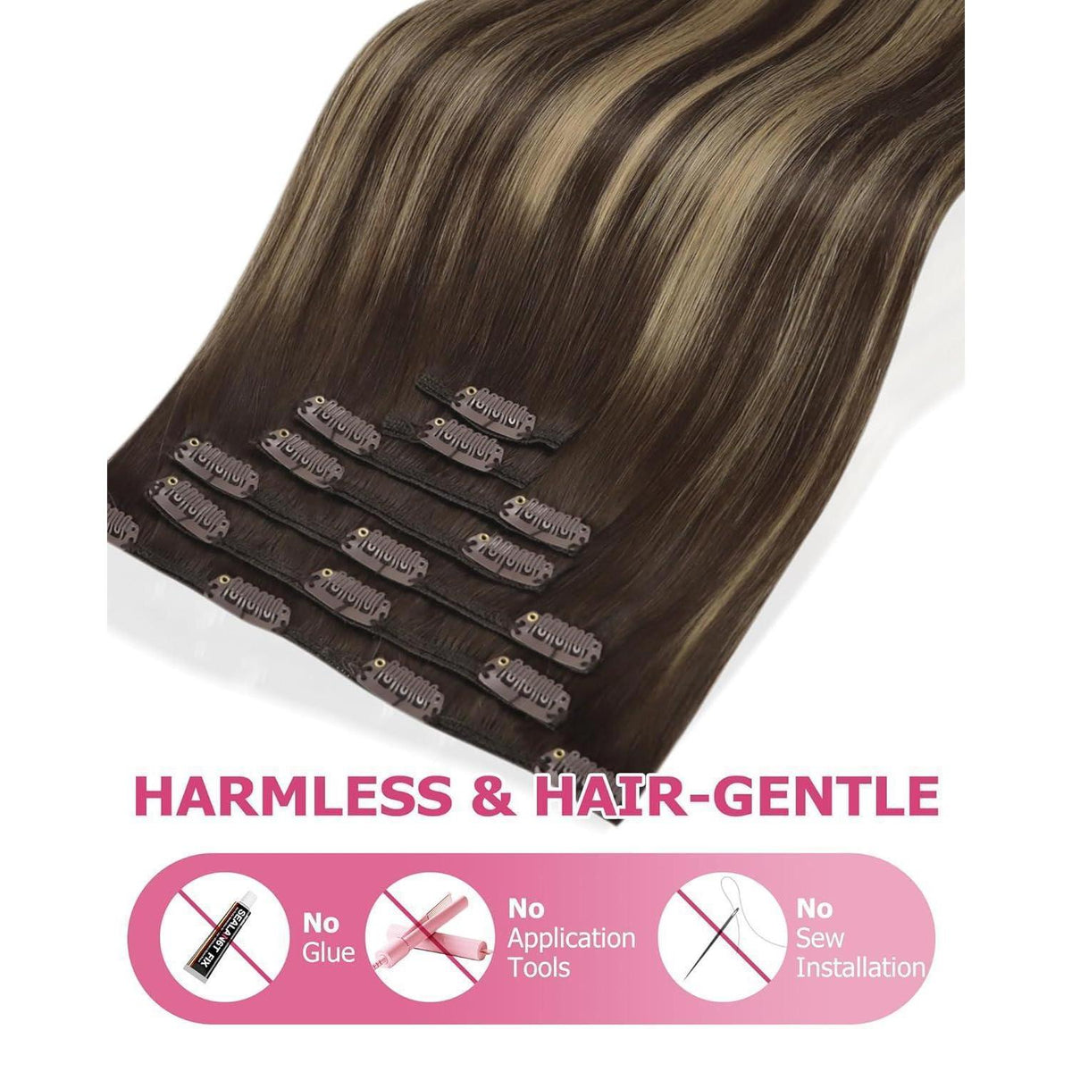 Clip-In Echthaar Extensions Ombre Dunkelbraun Karamellblond