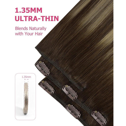 Clip-In Echthaar Extensions Ombre Dunkelbraun Karamellblond