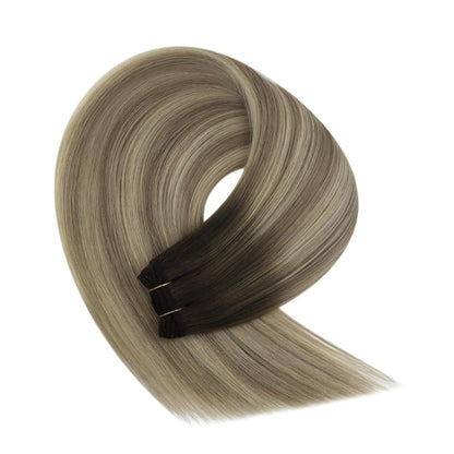 Echthaar Tressen Balayage Braun Ombre Blond 35cm