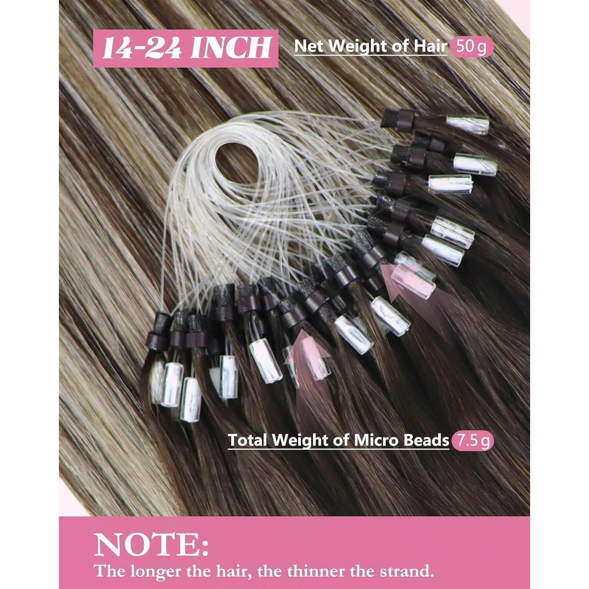 Echthaar Microring Extensions Ombre Dunkelbraun-Blond 45cm
