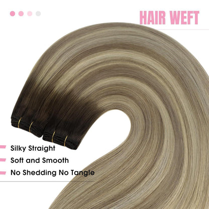 Echthaar Tressen Balayage Braun Ombre Blond 40cm