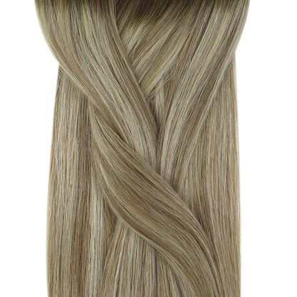 Echthaar Microring Extensions Braun Balayage Blond 50cm