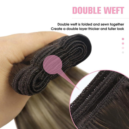 Echthaar Tressen Ombre Braun Aschblond 55cm - 100g Weft