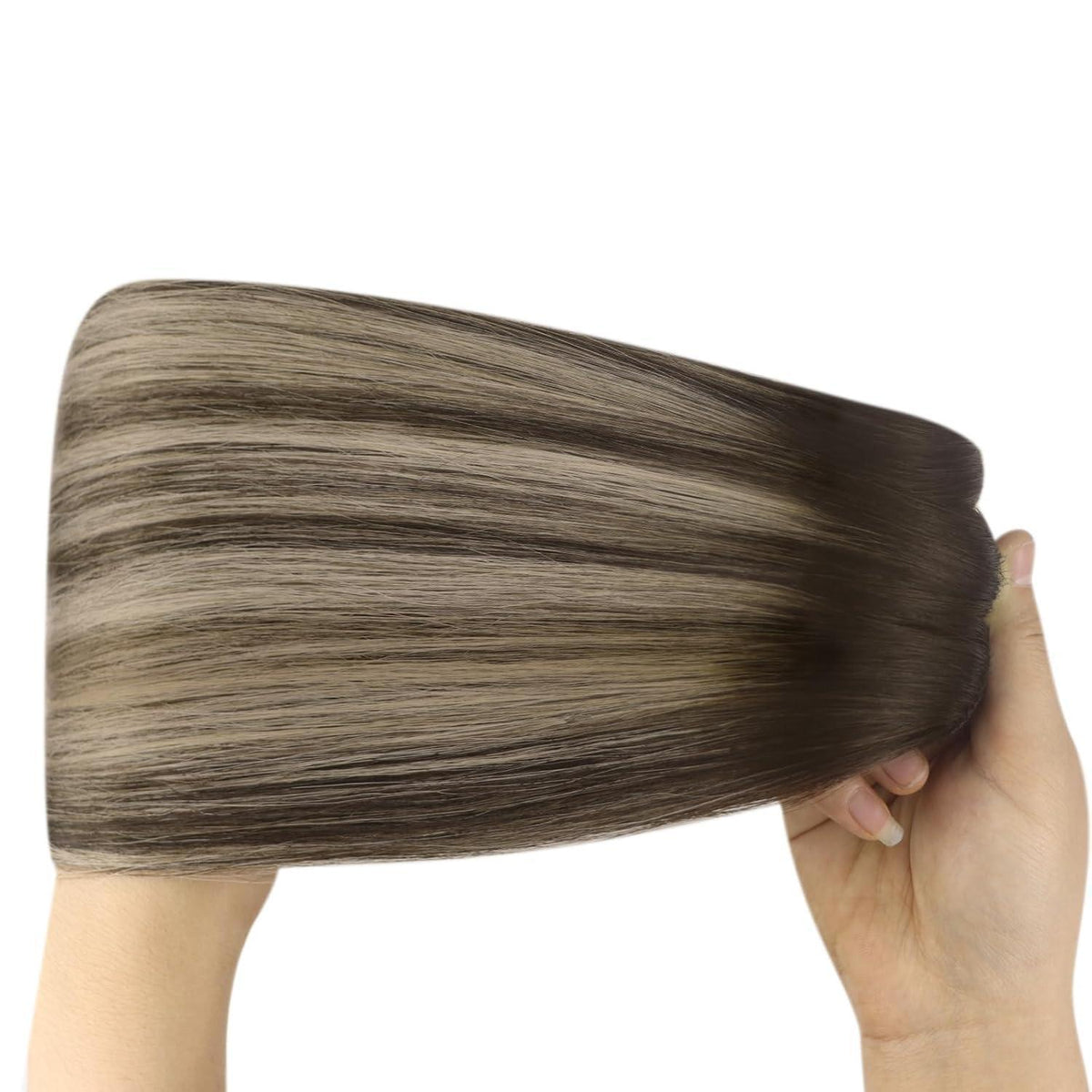 Echthaar Tressen Ombre Braun Aschblond 55cm - 100g Weft
