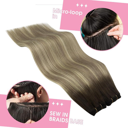 Echthaar Tressen Balayage Braun Ombre Blond 55cm
