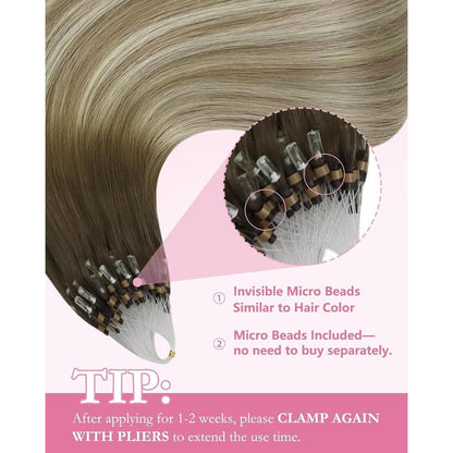 Echthaar Microring Extensions Braun Balayage Blond 45cm