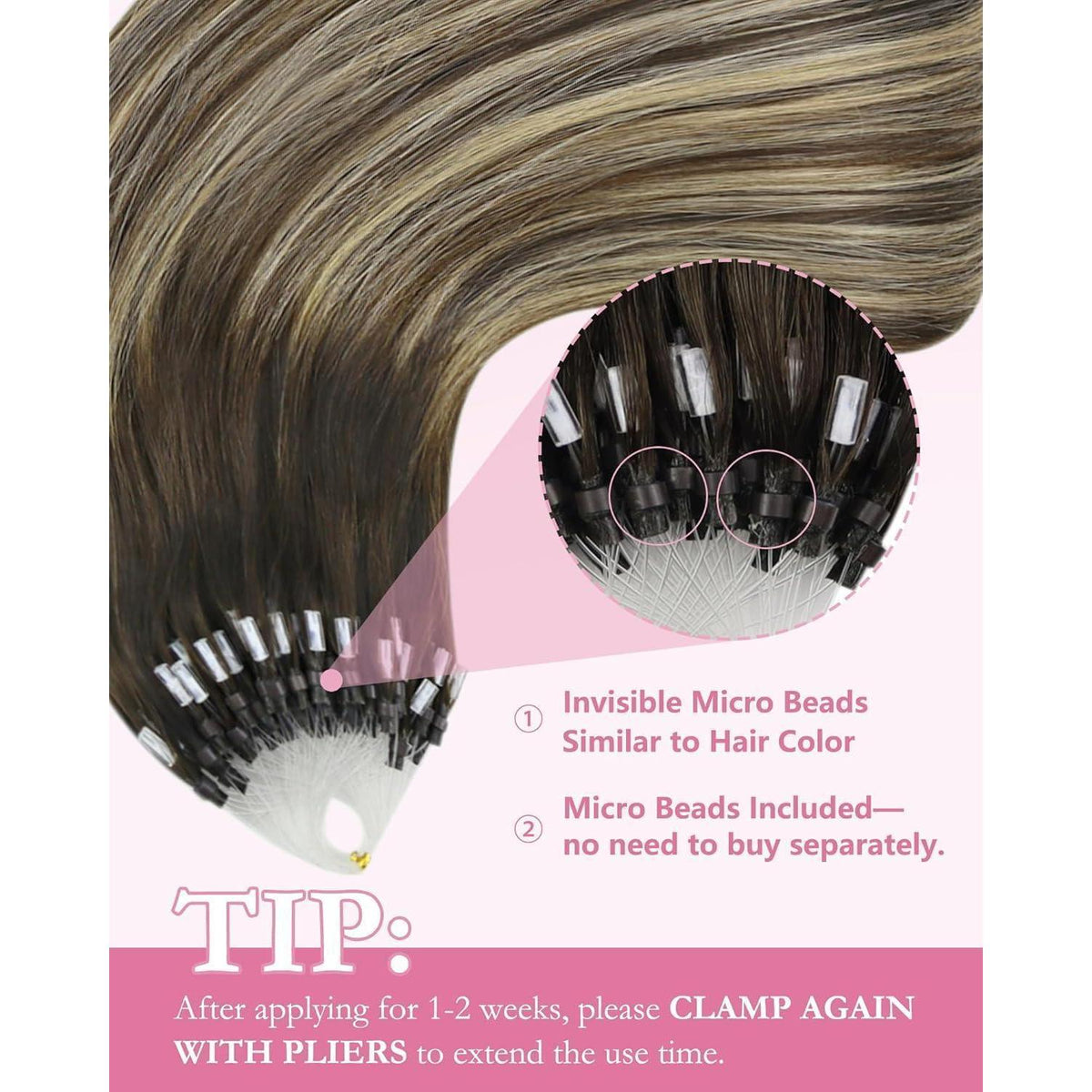 Microring Extensions Ombre Braun Blond 55cm Echthaar
