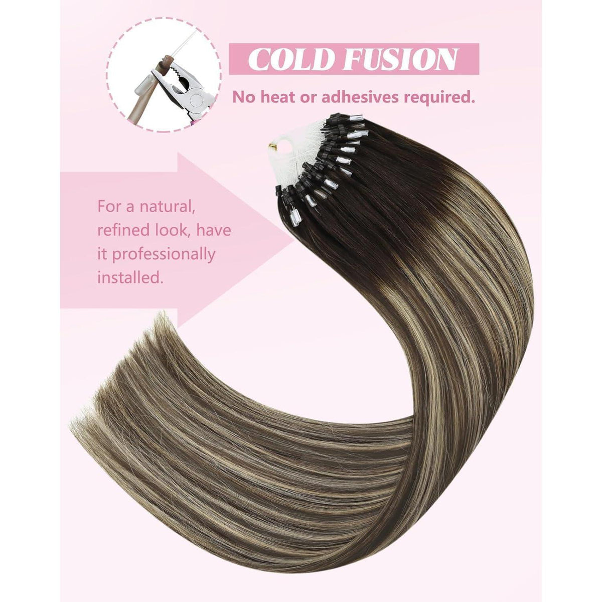 Microring Extensions Ombre Braun Blond 55cm Echthaar