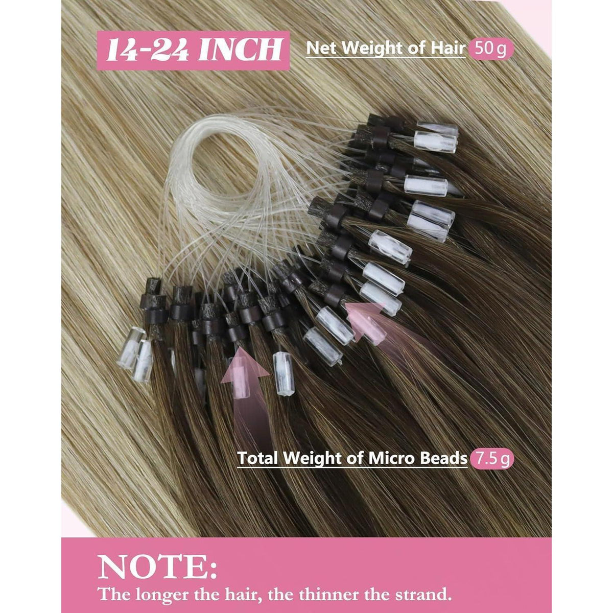 Echthaar Microring Extensions Braun Balayage Blond 60cm