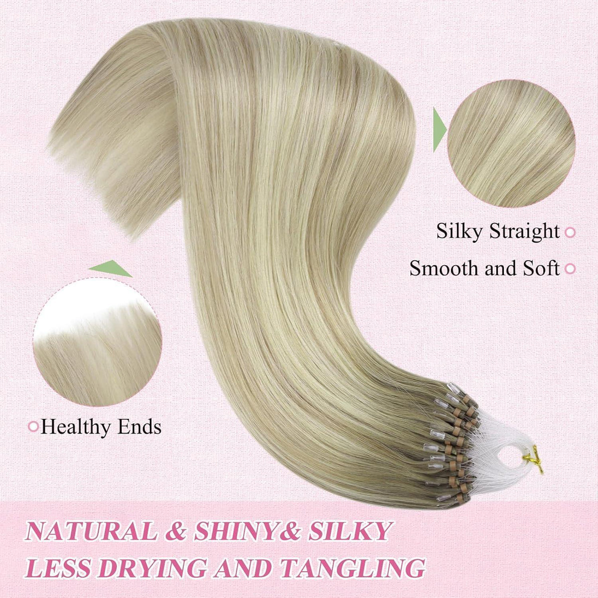 Echthaar Microring Extensions Ombre Aschblond 45cm