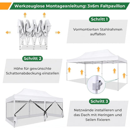 Faltpavillon 3x6m – Wasserdicht, Stabil & Mit Seitenwänden