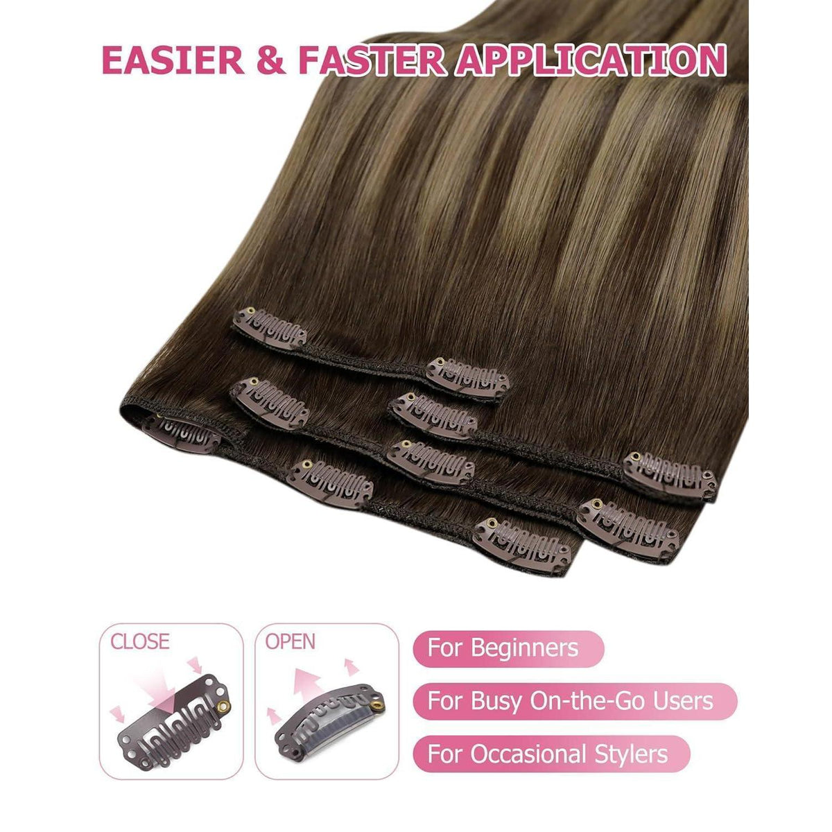 Clip-in Echthaar Extensions Ombre Blond Braun 45cm