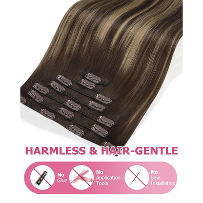 Clip-in Echthaar Extensions Ombre Blond Braun 45cm