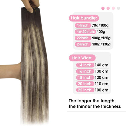 Echthaar Tressen Ombre Braun Aschblond 35cm Remy Weft