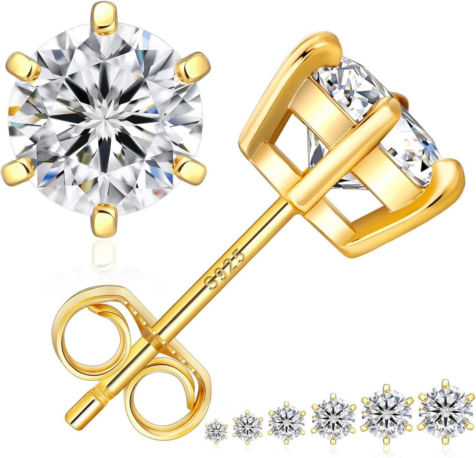 KRKC&CO Moissanit Ohrringe 925 Silber Damen 0,6 ct VVS1 D 14K Gold 4,0 mm