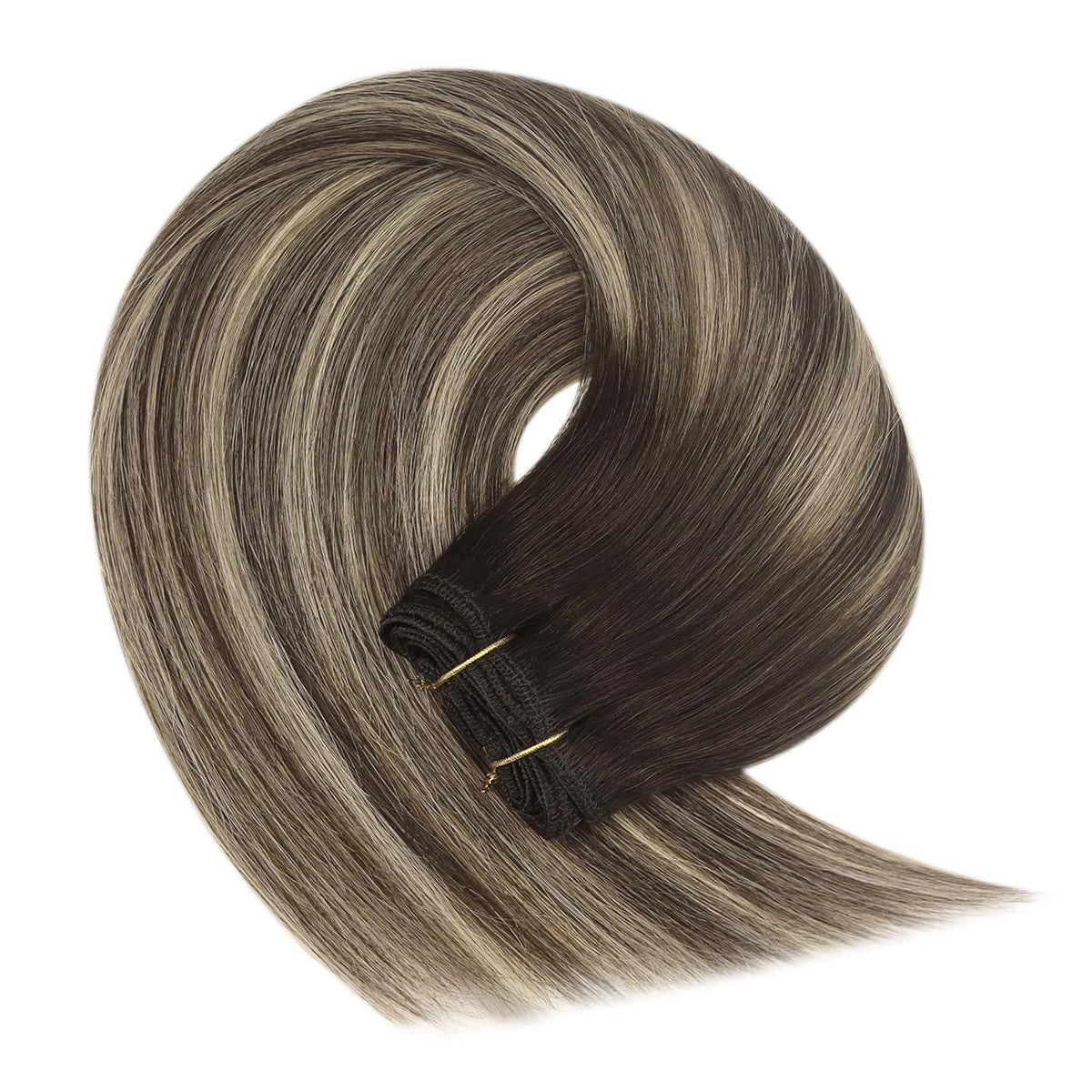 Echthaar Tressen Ombre Braun Aschblond 45cm Weft Extensions