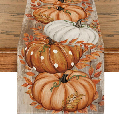 Herbstliches Tischläufer Orange Kürbisse Blätter 40x180 cm