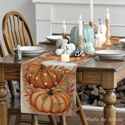 Herbstliches Tischläufer Orange Kürbisse Blätter 40x180 cm