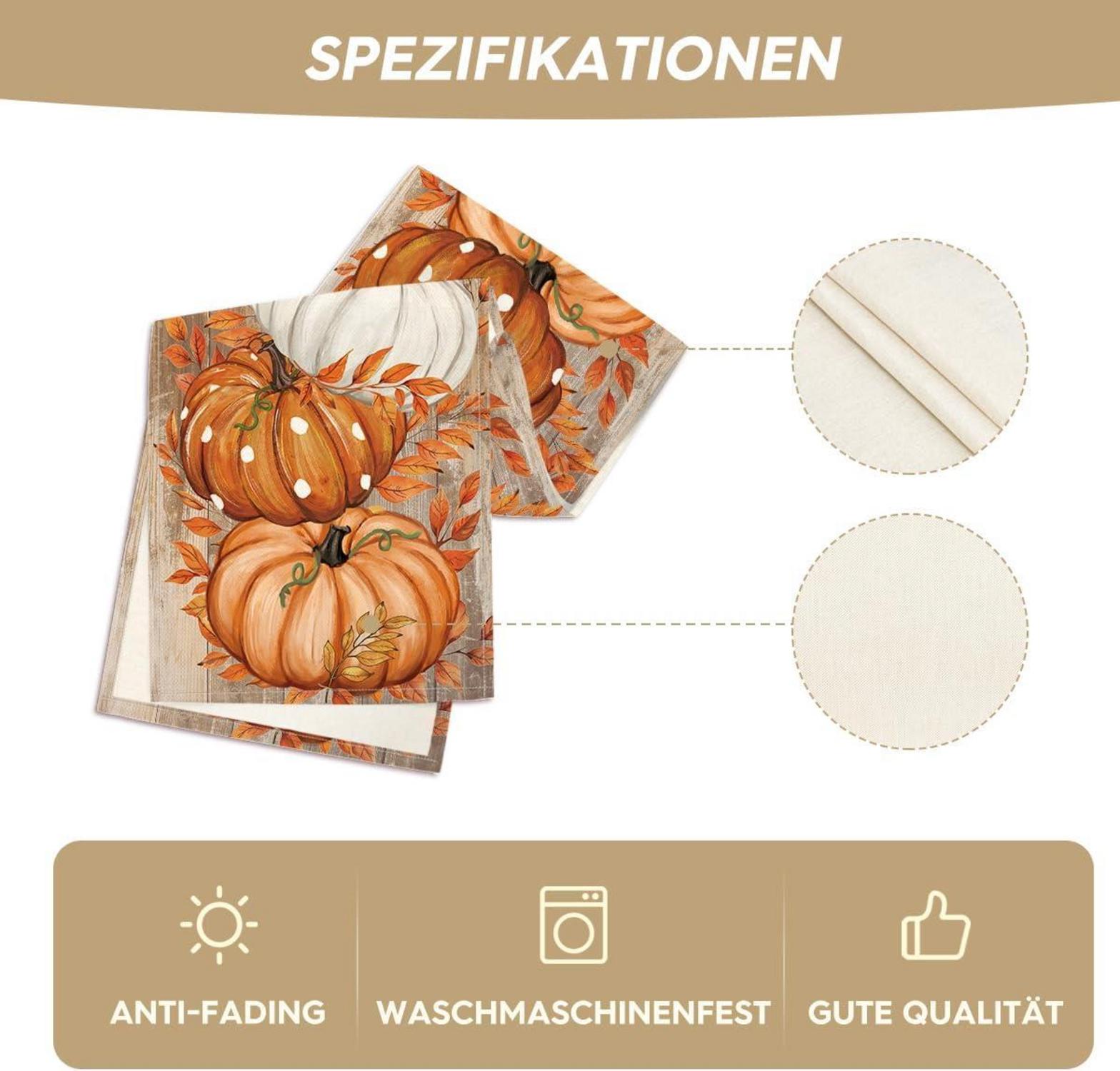 Herbst Tischläufer Kürbisse Blätter Orange 40x180 cm - Deko für Küche & Party