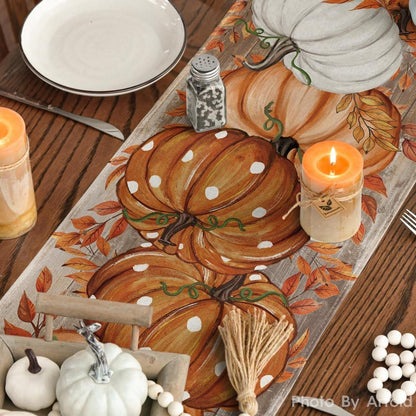 Herbst Tischläufer Kürbisse Blätter Orange 40x180 cm - Deko für Küche & Party