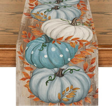 Herbst Tischläufer Blau Kürbisse Blätter Dekoration 40x180 cm