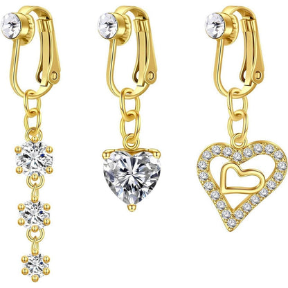 3er Set Fake Bauchnabelpiercing Chirurgenstahl Silber CZ