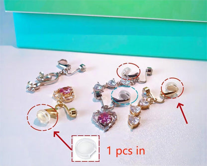3er Set Fake Bauchnabelpiercing Chirurgenstahl Silber CZ Herz Kristall