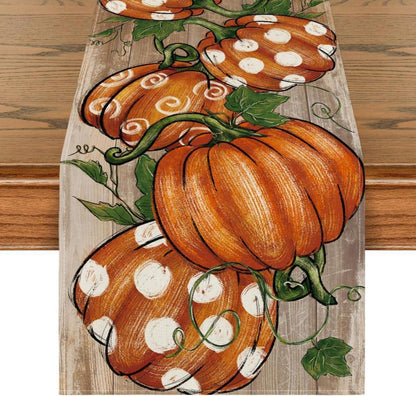 Herbst Tischläufer Kürbisse Blätter Dekoration 40x180cm Braun