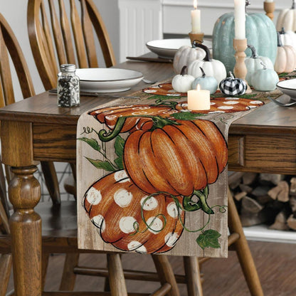 Herbst Tischläufer Kürbisse Blätter Dekoration 40x180cm Braun