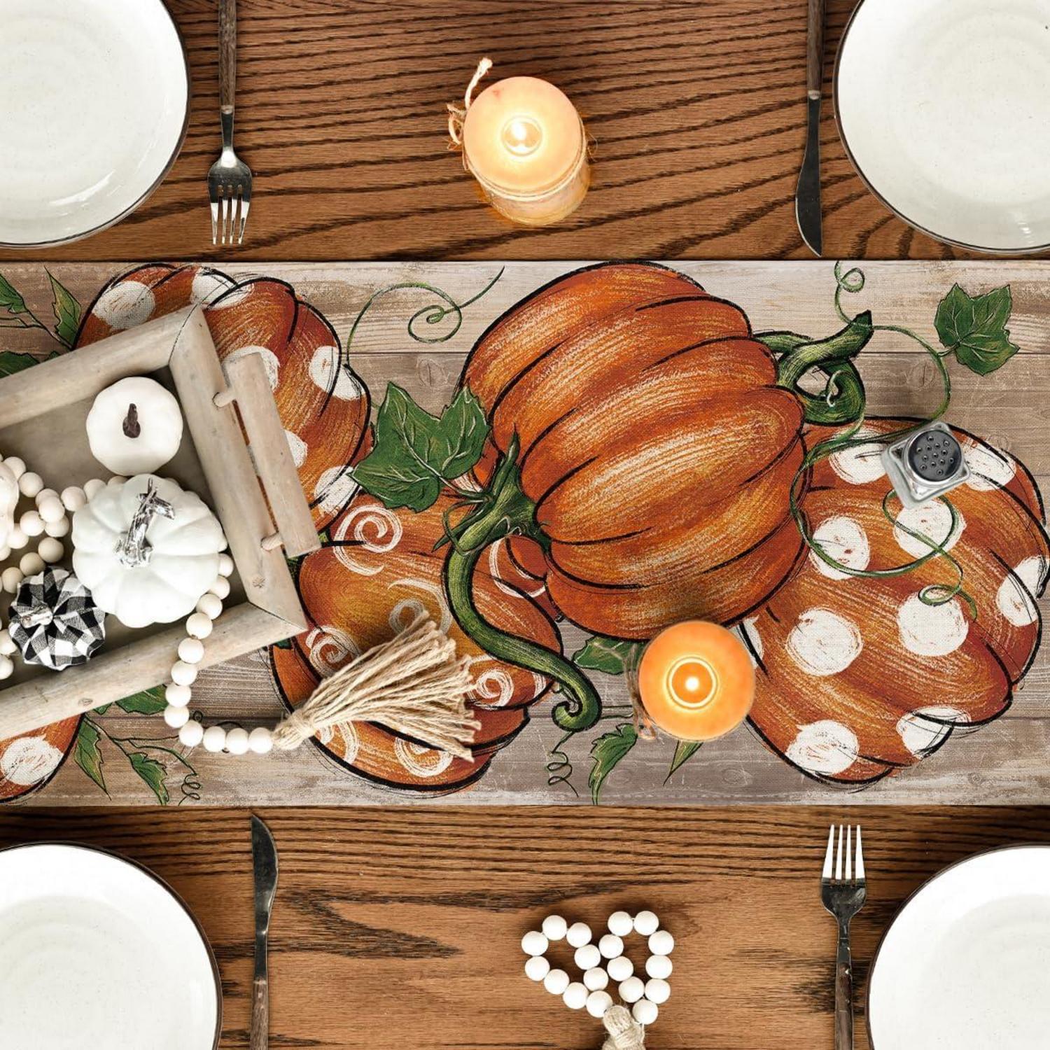Artoid Mode Herbst Tischläufer 40x180 cm Braun Kürbisse Blätter Urlaub