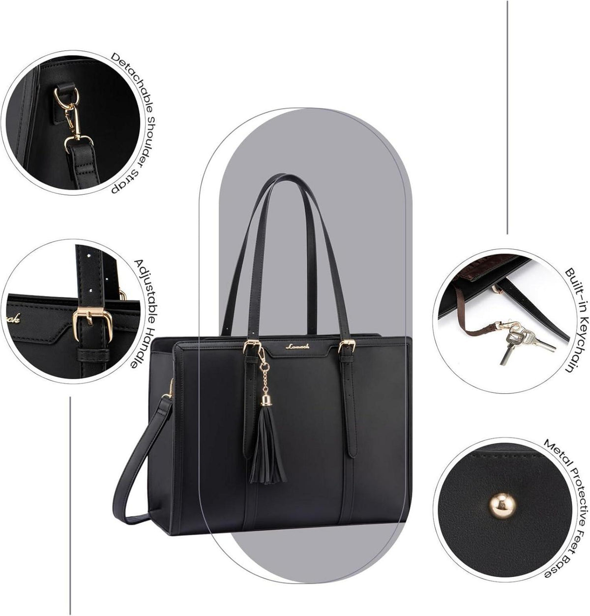 Schultertasche Damen Laptoptasche 15,6 Zoll PU-Leder Umhängetasche mit